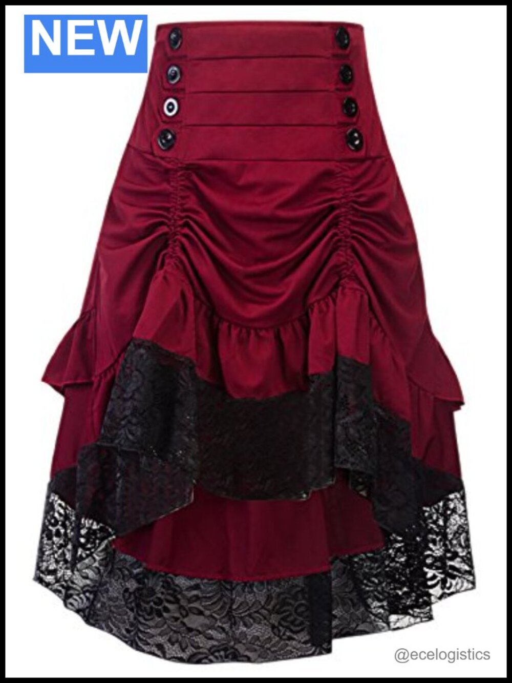 Gothic Steampunk High Low Linen Skirt Asymmetrical Ruffle Casual